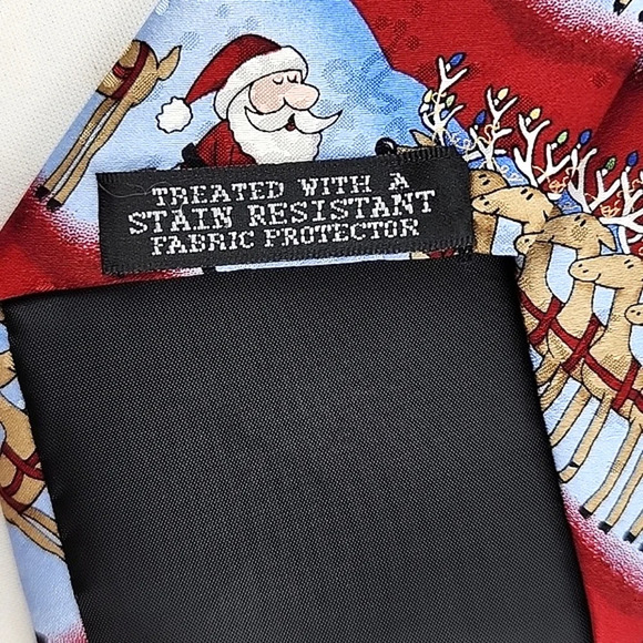 Jingle Bells Men’s  Novelty Fun Christmas Tie Santa Reindeers Blue Red 100% Silk - Picture 5 of 8